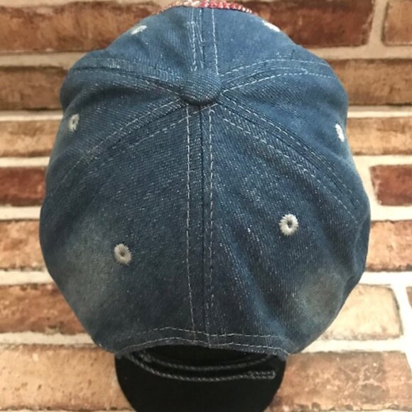 WOMEN'S BREAST CANCER AWARENESS PINK RIBBON BLING DISTRESSED DENIM BASEBALL CAP - Picture 6 of 8